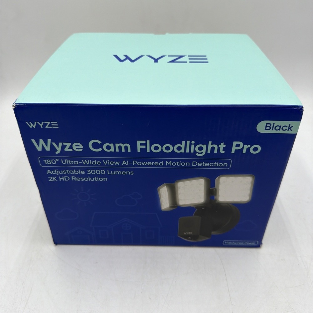Wyze Cam Floodlight Pro BLACK 3000 Lumen LEDs 180° Wide View 2K HD Outdoor Wired